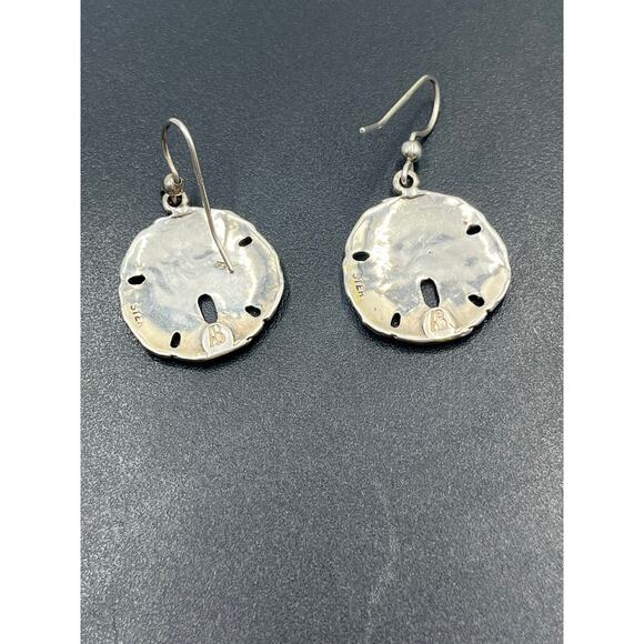 AB Designer Signed Sterling Silver 925 Coastal Beach Sand Dollar Dangle Earrings - Picture 3 of 8